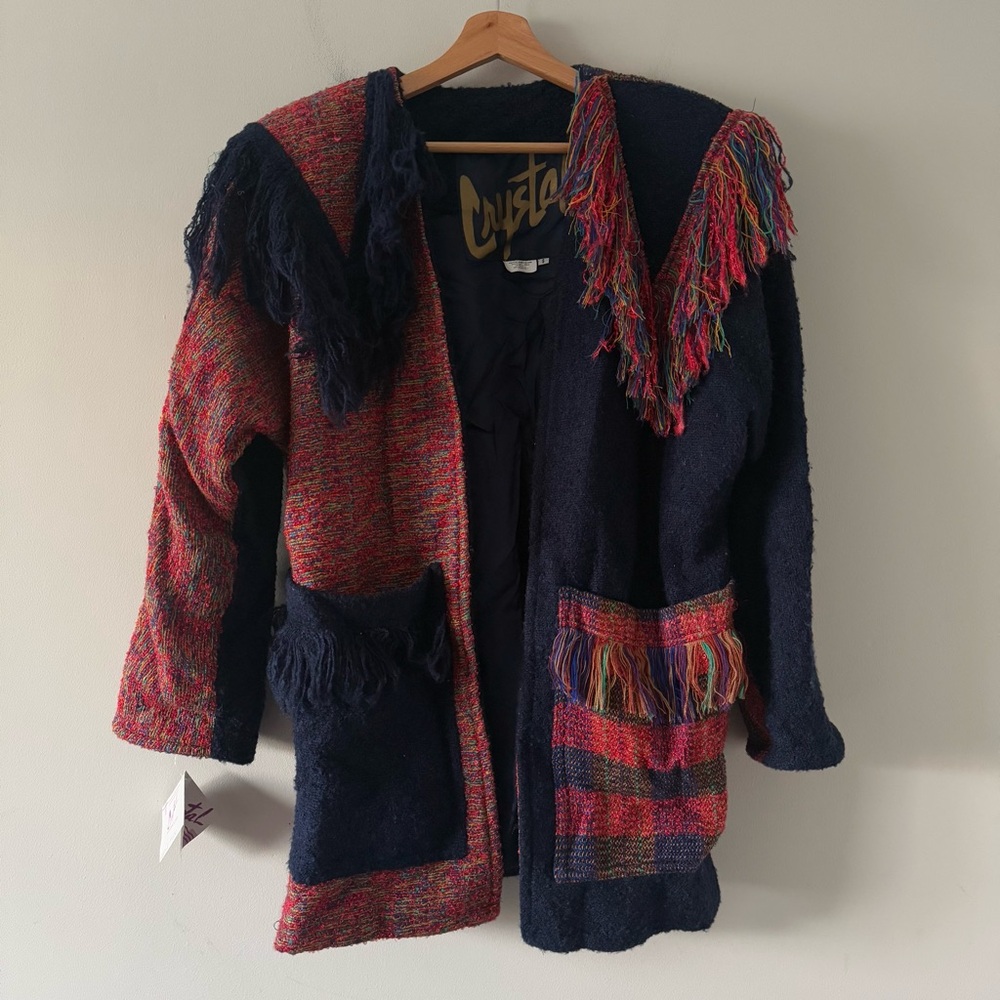 Vintage Crystal Handwoven Jacket Womens Small Wearable Art Oversized Blazer